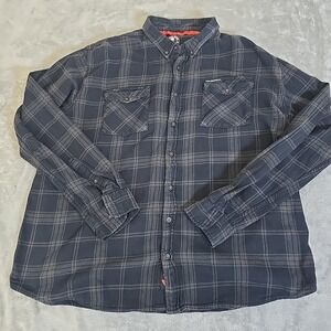Death Wish Coffee Co Flannel Shirt‎ Mens 2XL Black Plaid Long-Sleeve Button Down